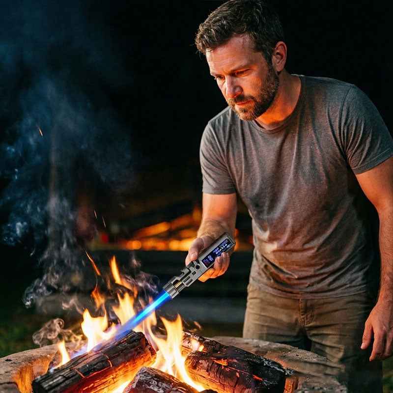 Windproof High‑Temperature High‑Power Outdoor Torch Lighter with LED Digital Display, Metal Body & Bottle Opener