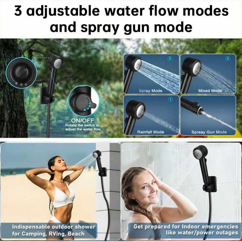 8000mAh Portable Camping Shower, IPX8 Waterproof Rechargeable Outdoor Shower Pump with Hose