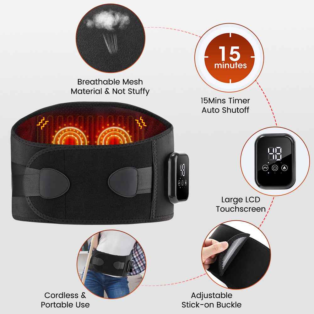 Heated Waist Belt with Electric Vibration Massage, Warmth-Keeping Support Belt