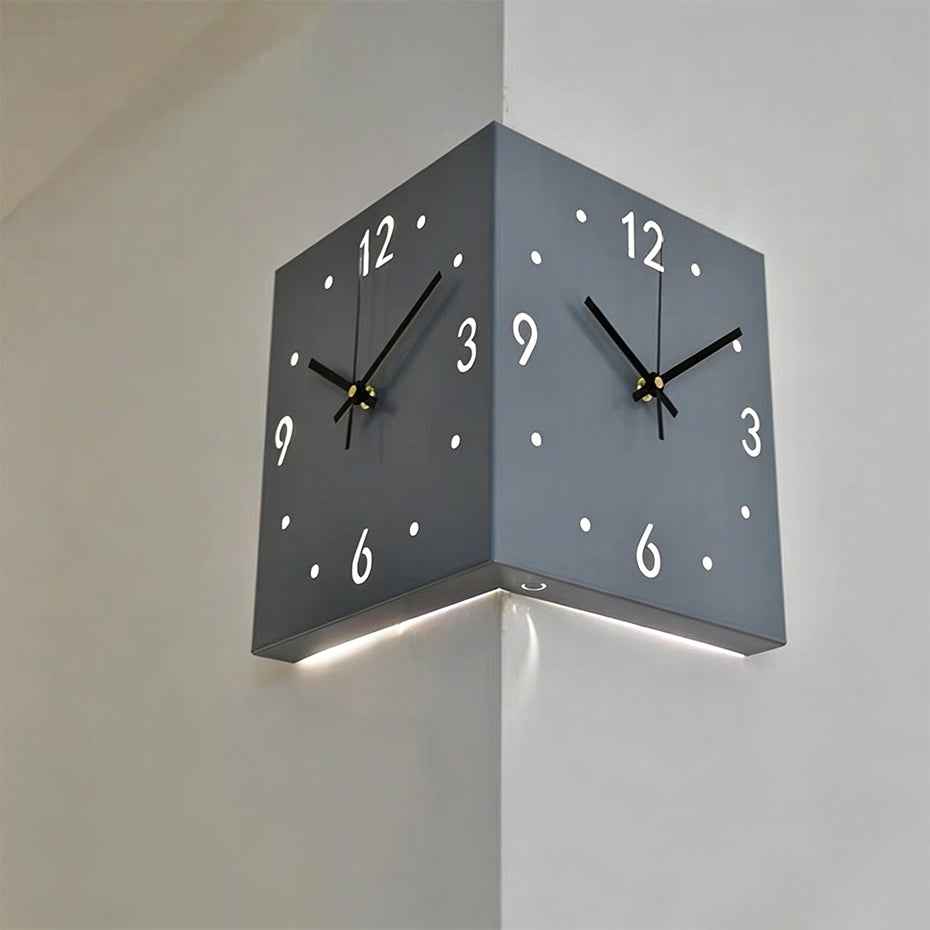 Nordic Dual‑Glow Corner Clock, Silent LED Wall Clock, Modern Minimalist Home Decor for Living Room Bedroom