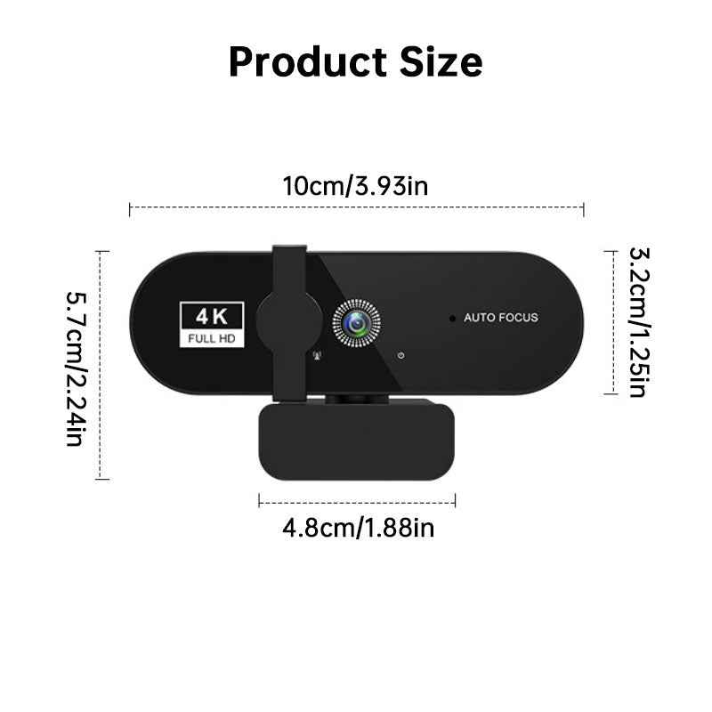 Mini 4K USB Webcam with Mic, Auto Focus HD Camera for PC & Laptop, 30fps 2K/1080P Conference Cam