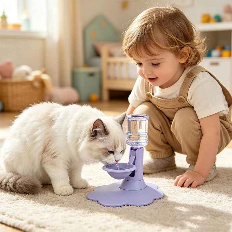Gravity Cat Water Dispenser, No Electricity, Filter-Free, Adjustable Height Pet Fountain for Cats & Small Dogs