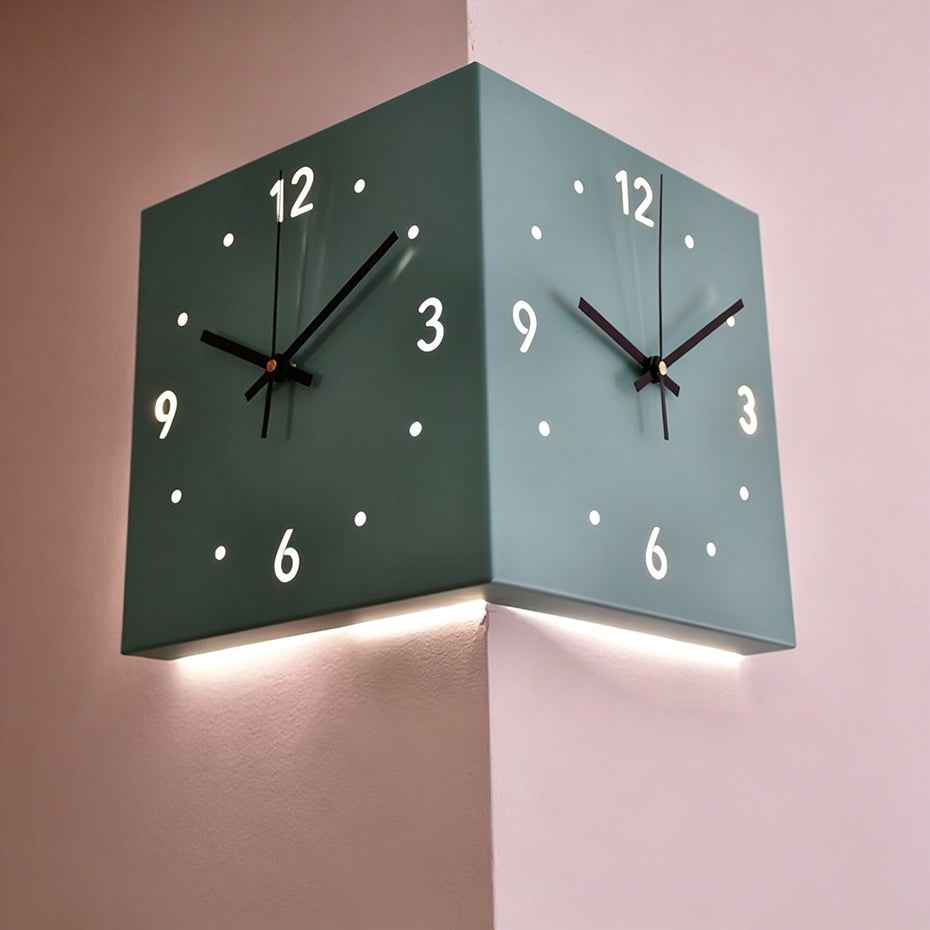 Nordic Dual‑Glow Corner Clock, Silent LED Wall Clock, Modern Minimalist Home Decor for Living Room Bedroom