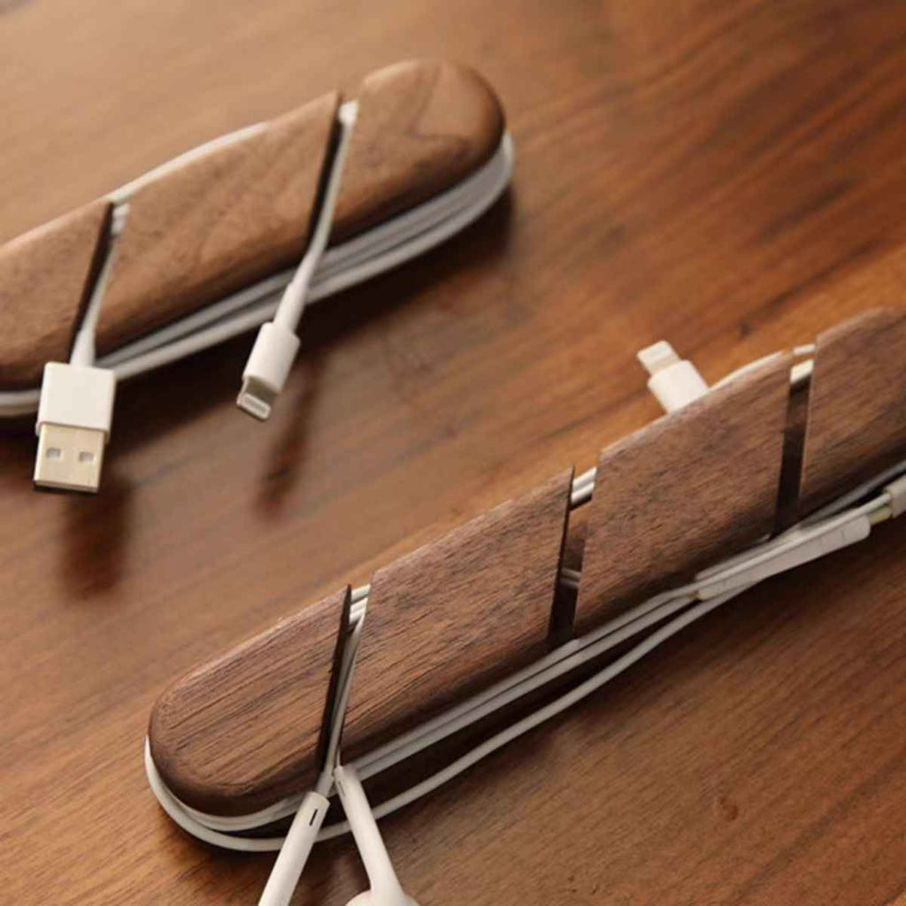 Solid wood charging cable holder