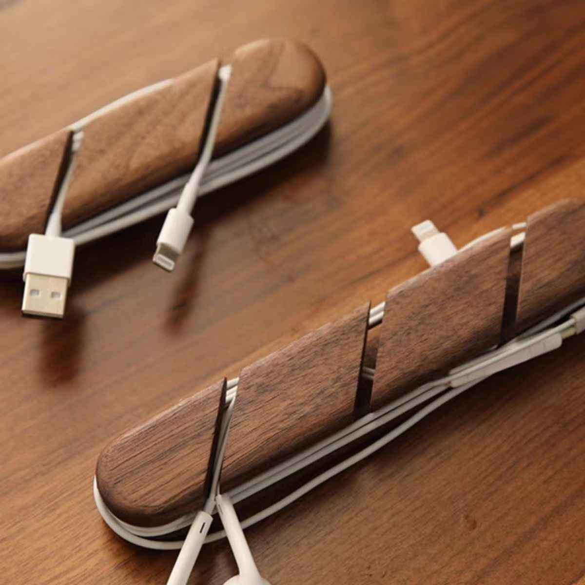 Solid wood charging cable holder