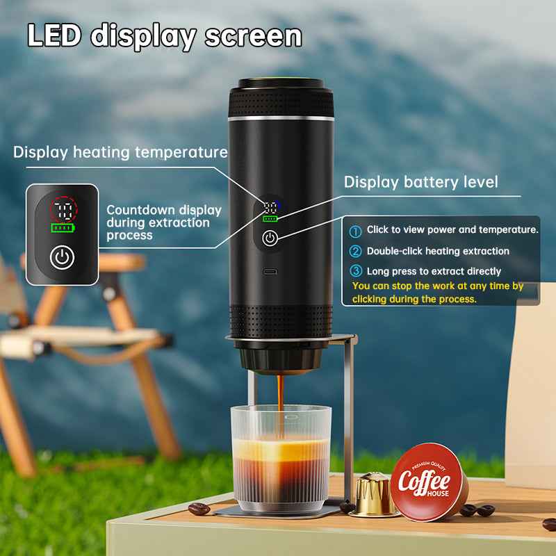 Portable Espresso Machine w/ Digital Display – 3-in-1 Capsule & Ground Coffee Maker for Travel, Camping & Office
