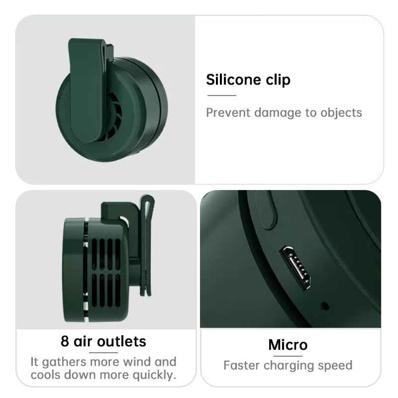 Outdoor Clip-On Fan for Camping & Fishing – Portable Bladeless Neck Fan, USB Rechargeable Belt Fan for Hiking & Travel