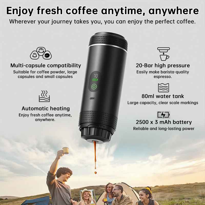 Portable Espresso Machine w/ Digital Display – 3-in-1 Capsule & Ground Coffee Maker for Travel, Camping & Office