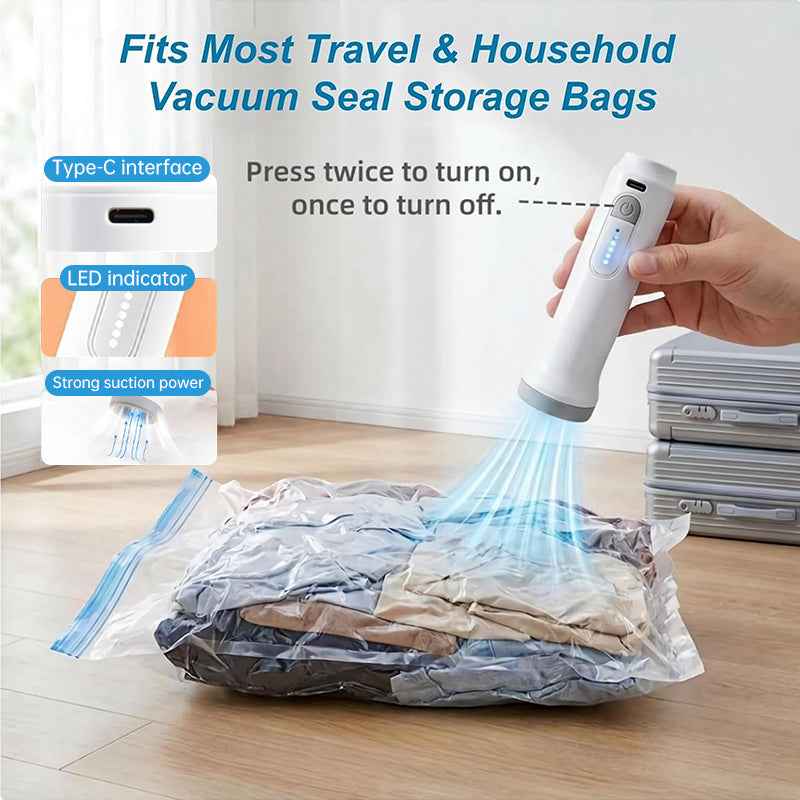 Rechargeable Electric Vacuum Pump, Portable Low Noise Air Pump for Compressed Storage Bags
