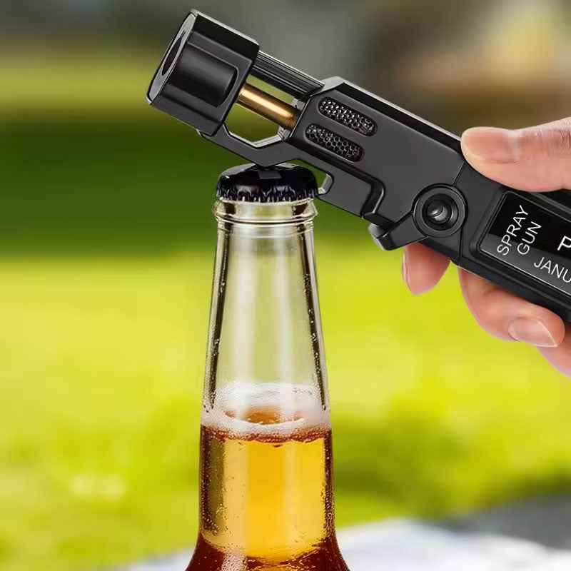 Windproof High‑Temperature High‑Power Outdoor Torch Lighter with LED Digital Display, Metal Body & Bottle Opener