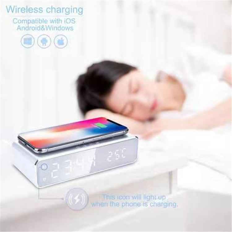 Smart LED Digital Alarm Clock with Wireless Charging, Multi-Function Temperature Display