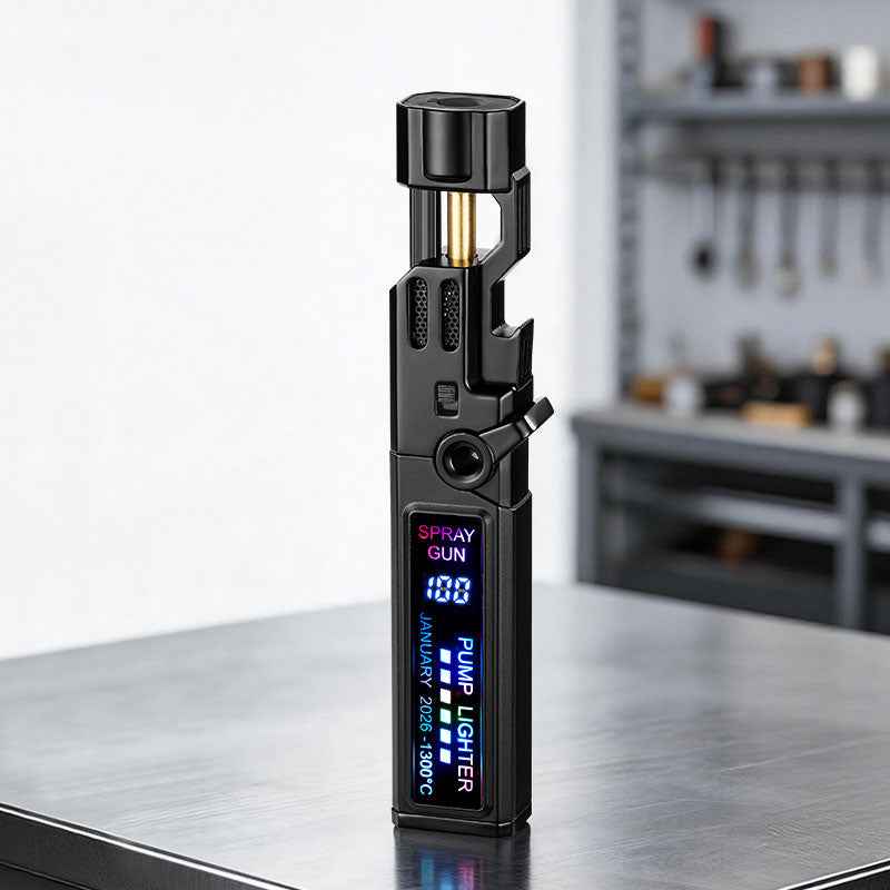 Windproof High‑Temperature High‑Power Outdoor Torch Lighter with LED Digital Display, Metal Body & Bottle Opener