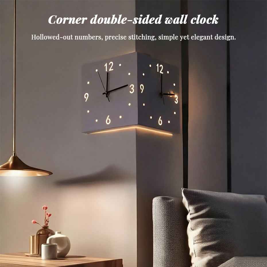 Nordic Dual‑Glow Corner Clock, Silent LED Wall Clock, Modern Minimalist Home Decor for Living Room Bedroom