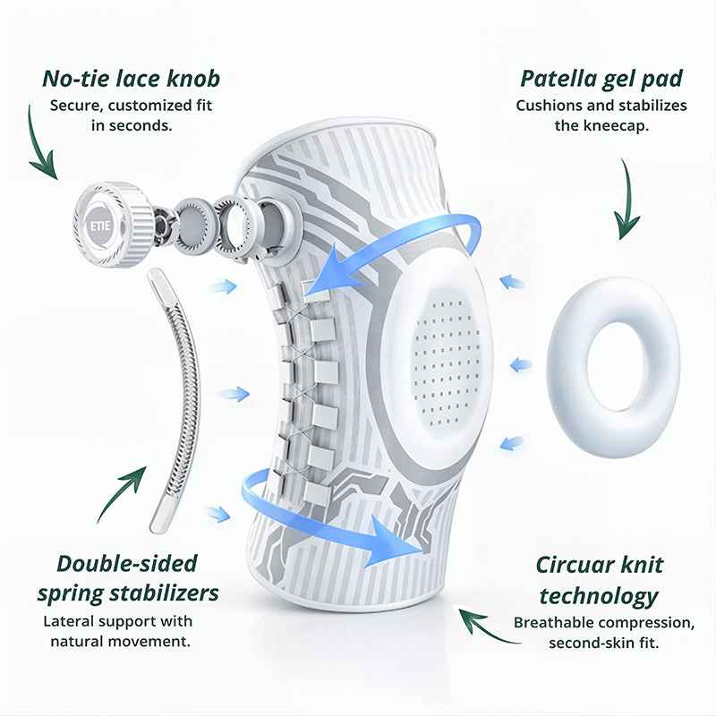 Adjustable Smart-Knob Knee Brace — Patella Gel Pad, Side Stabilizers, Compression Support for Pain Relief & Recovery