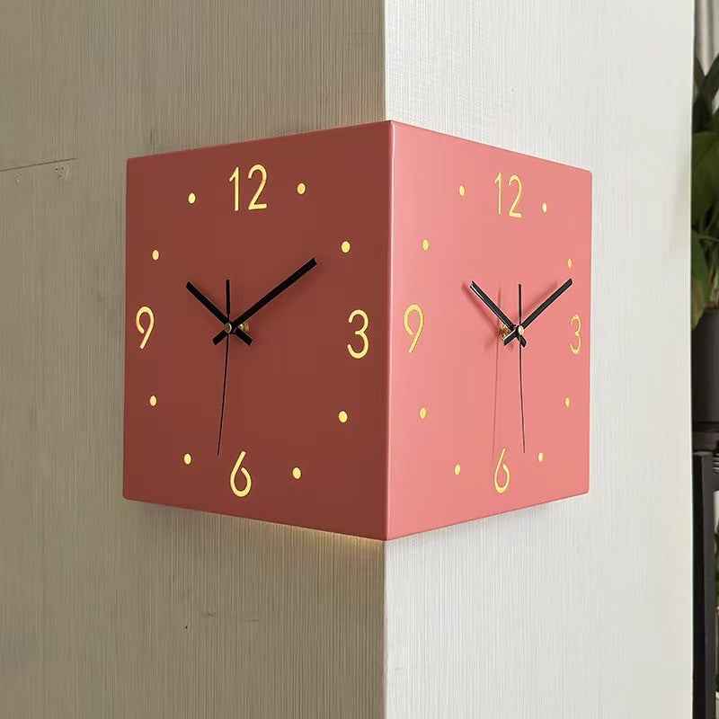 Nordic Dual‑Glow Corner Clock, Silent LED Wall Clock, Modern Minimalist Home Decor for Living Room Bedroom