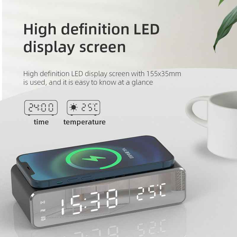 Smart LED Digital Alarm Clock with Wireless Charging, Multi-Function Temperature Display