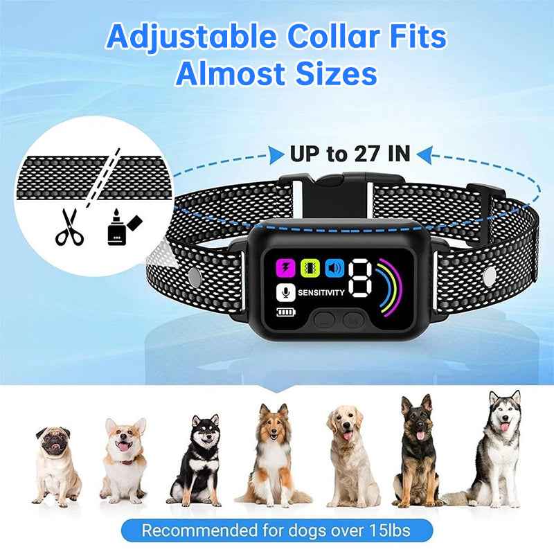 Smart Dog Bark Control Collar w/ Color Screen, Multi Stop Modes, 8-Level Sensitivity, IP67 Waterproof