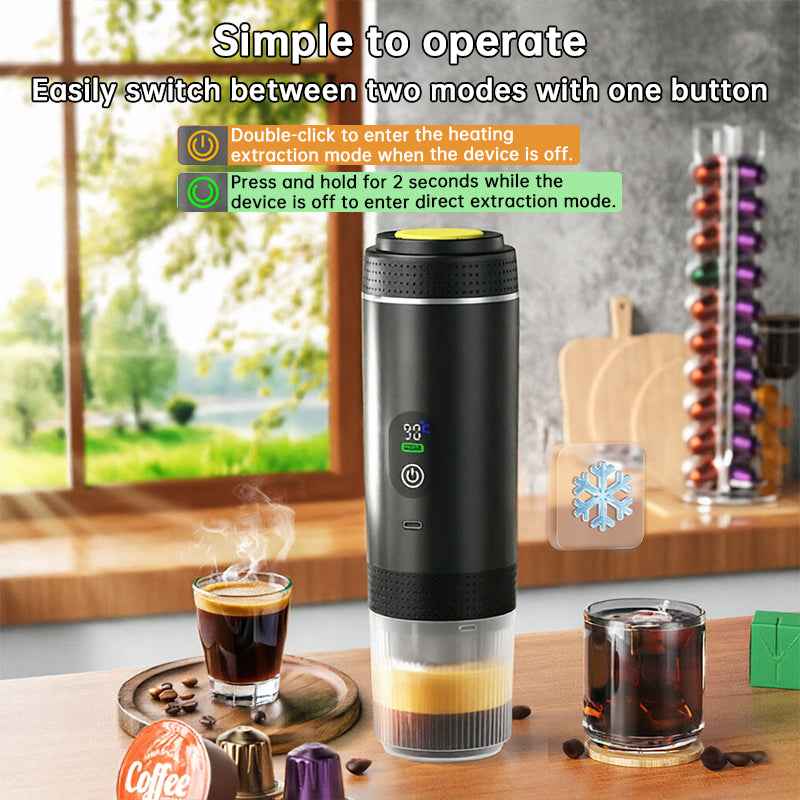 Portable Espresso Machine w/ Digital Display – 3-in-1 Capsule & Ground Coffee Maker for Travel, Camping & Office