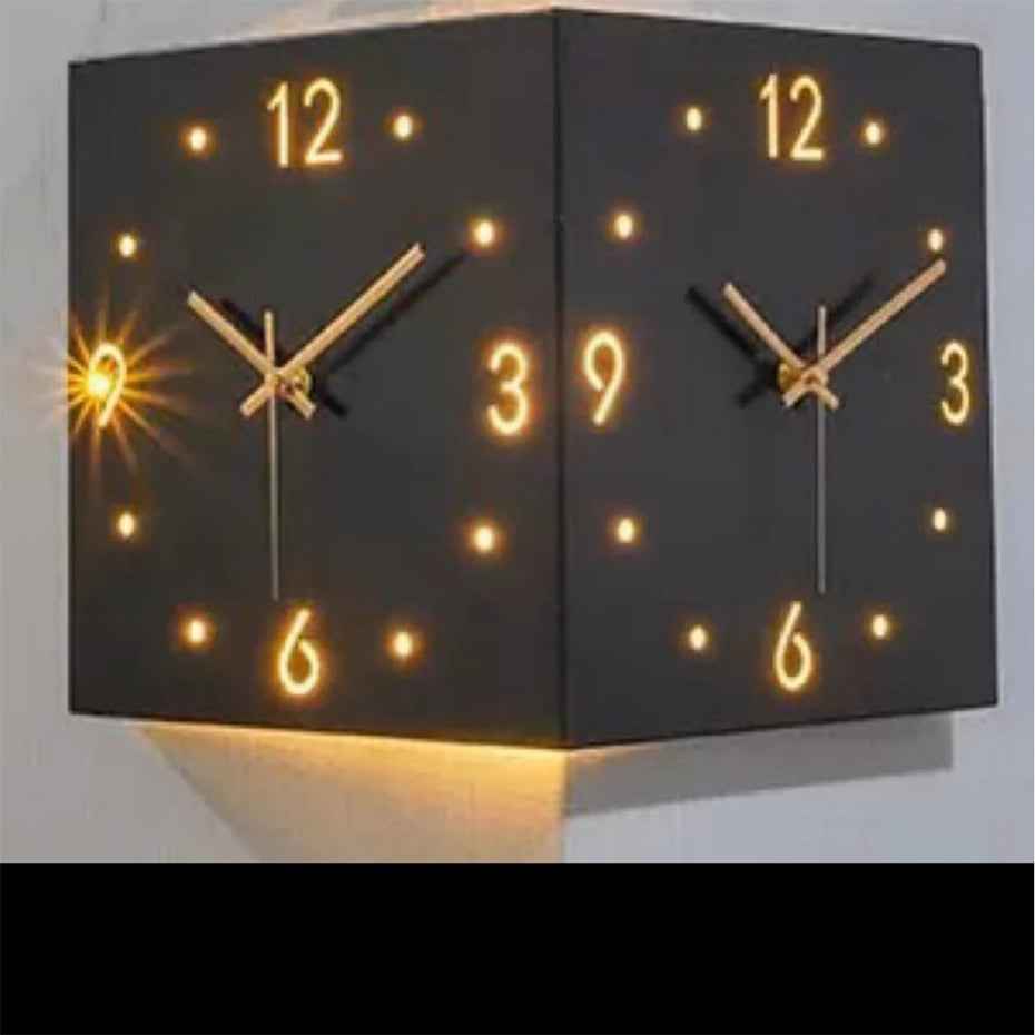 Nordic Dual‑Glow Corner Clock, Silent LED Wall Clock, Modern Minimalist Home Decor for Living Room Bedroom
