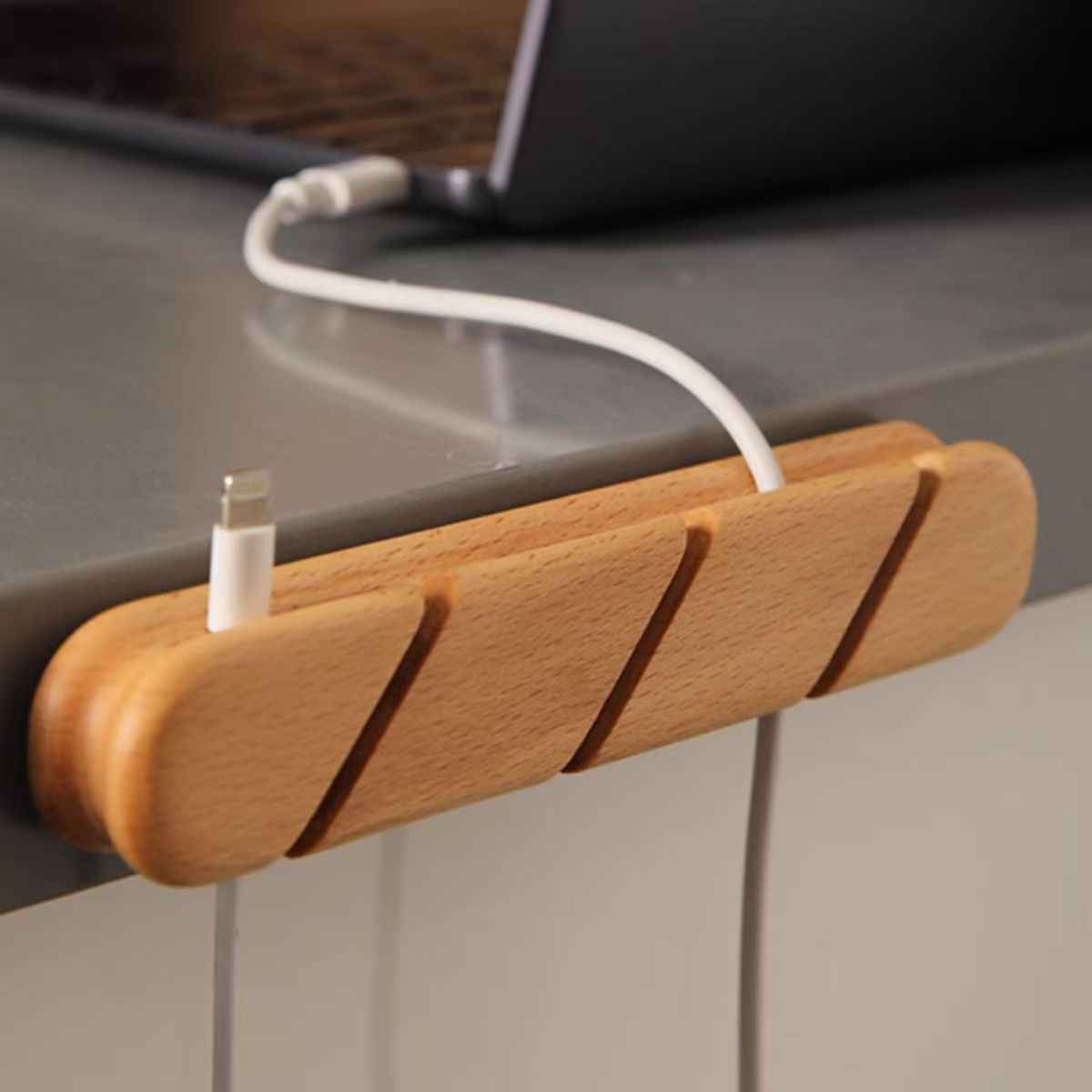 Solid wood charging cable holder