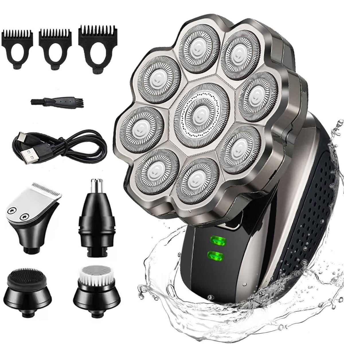 Cross-border nine-blade head bald self-service haircut artifact electric rechargeable razor magnetic suction head body washing knife