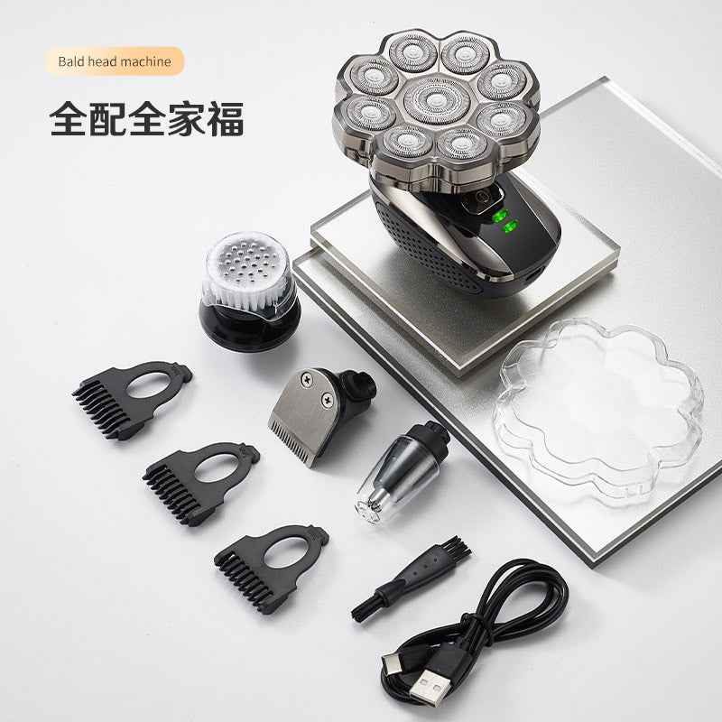 Cross-border nine-blade head bald self-service haircut artifact electric rechargeable razor magnetic suction head body washing knife