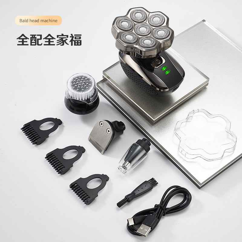 Cross-border nine-blade head bald self-service haircut artifact electric rechargeable razor magnetic suction head body washing knife